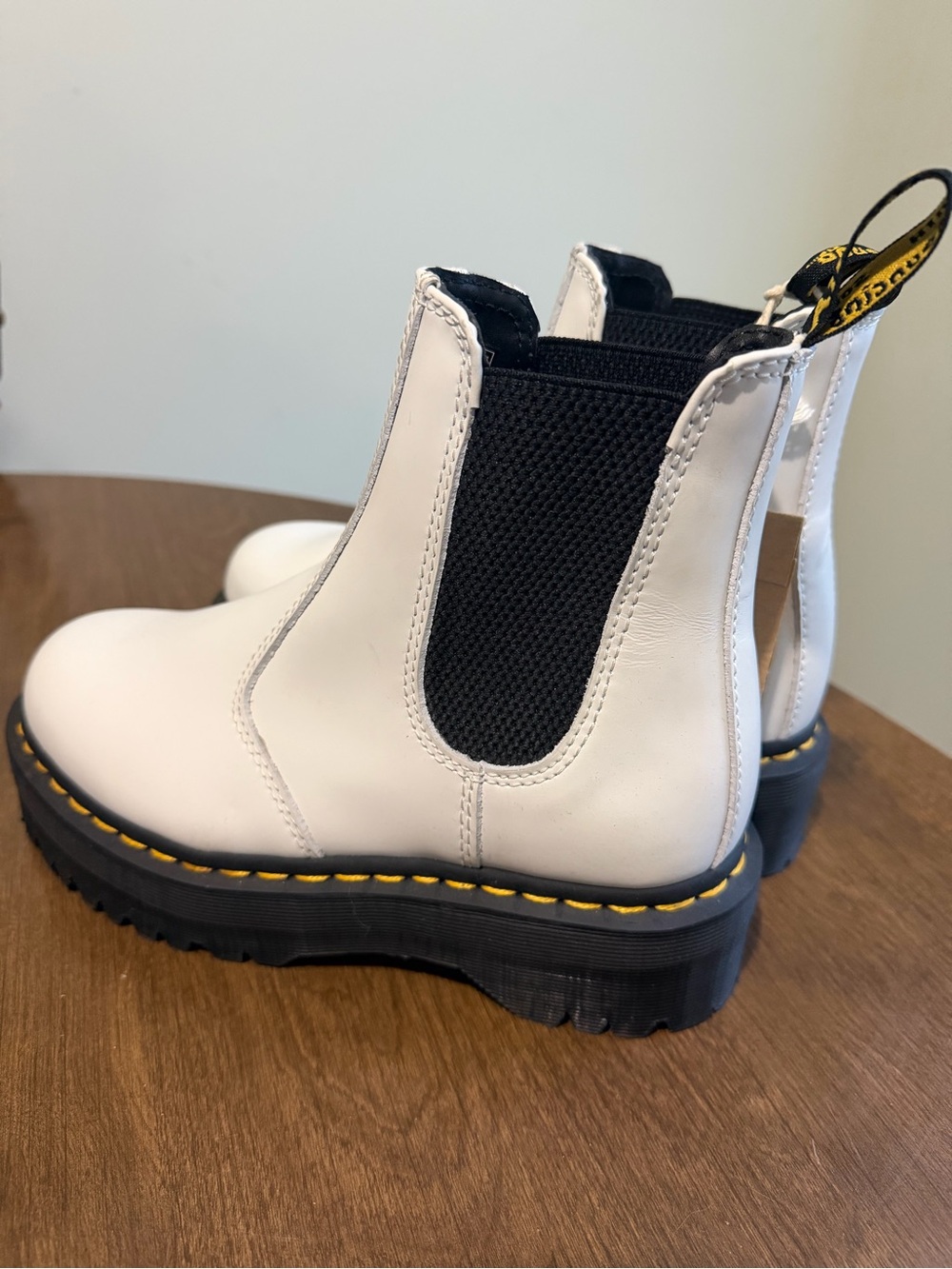 Dr. Martens White Chelsea platform Boots with Yellow Stitching
